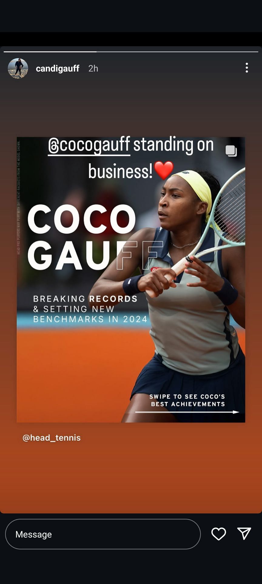 Coco Gauff&#039;s mother shares the 2024 stats of her daughter, (Source: Instagram), https://www.instagram.com/stories/candigauff/