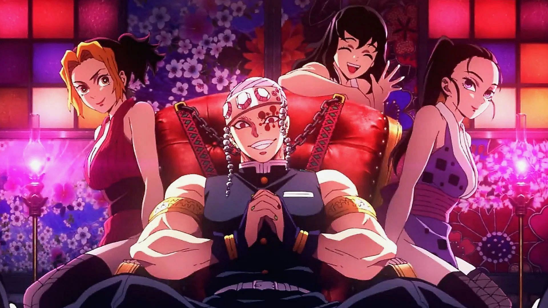 Tengen and his three wives as shown in the anime (Image via Studio Ufotable)