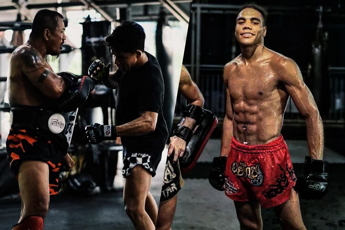 Johan Estupinan training with Trainer Gae (left) and Johan Ghazali (right) | Image credit: ONE Championship