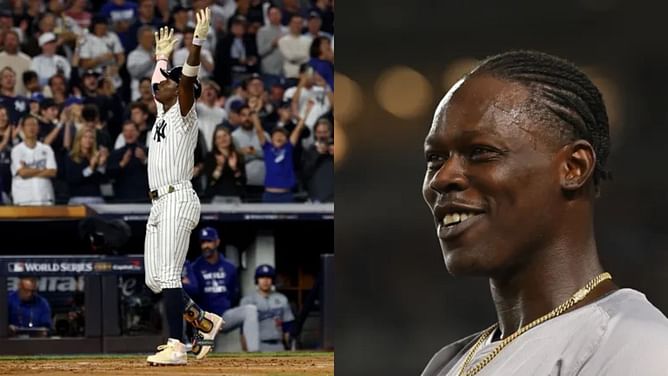 Jazz Chisholm turns heads as he arrives at training facilities with Yankees-themed boom box