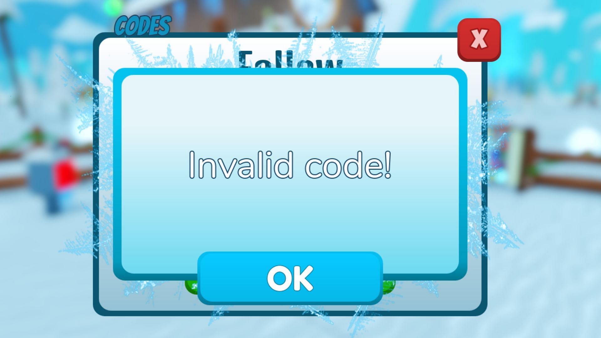 Snowman Simulator invalid code issue (Image via Roblox)