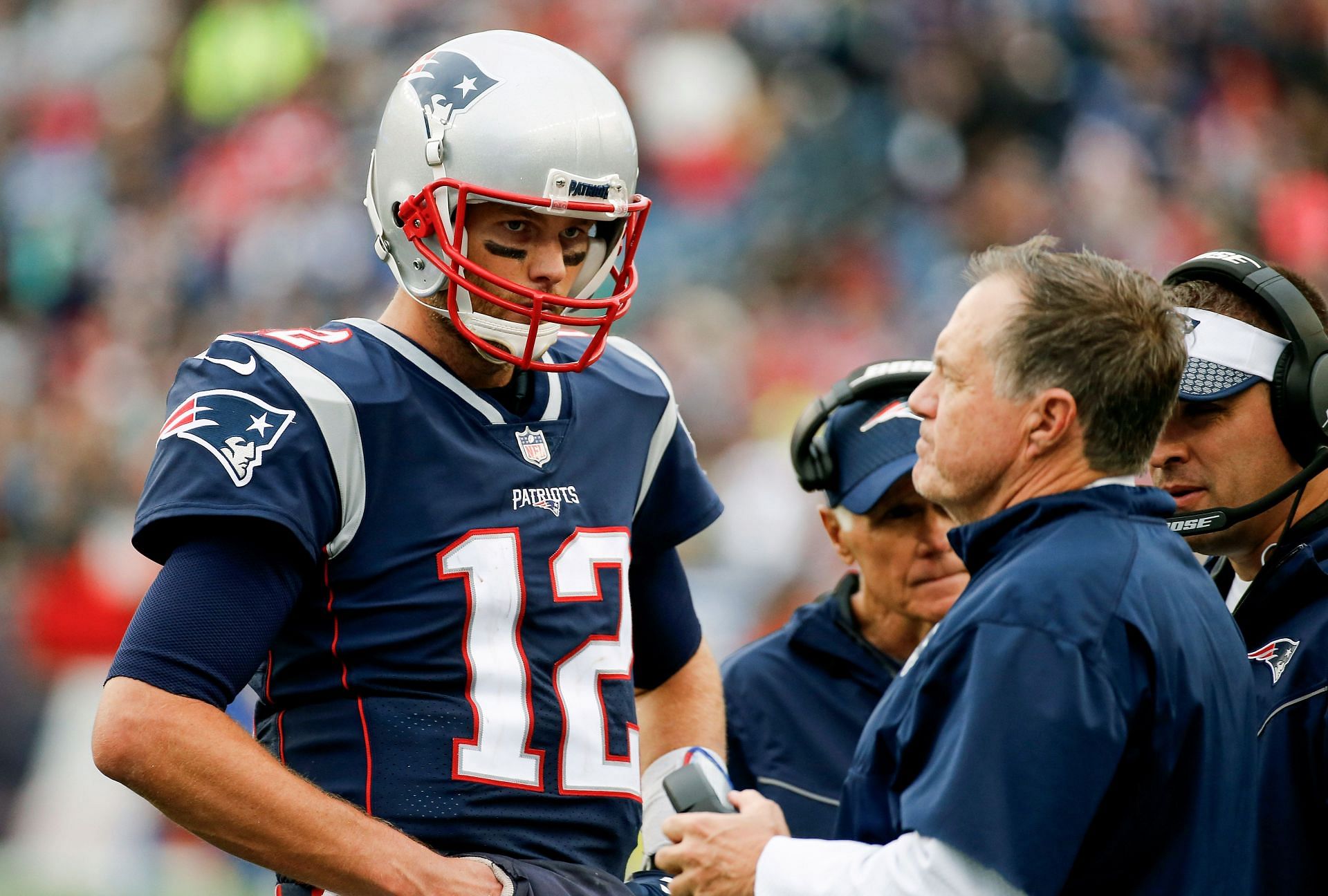 Tom Brady, left, Bill Belichick, right, during Los Angeles Chargers v New England Patriots - Source: Getty