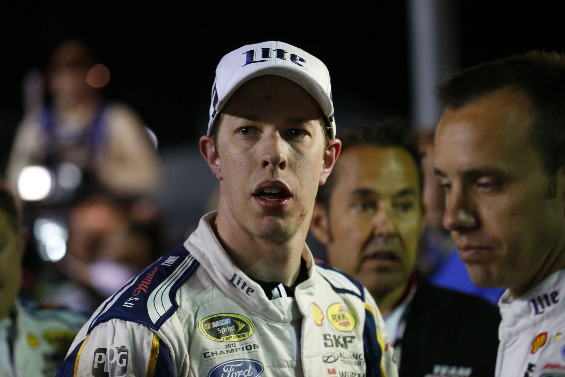 Brad Keselowski after the fight with Jeff Gordon following the NASCAR Sprint Cup Series AAA Texas 500 at Texas Motor Speedway- Source: Getty