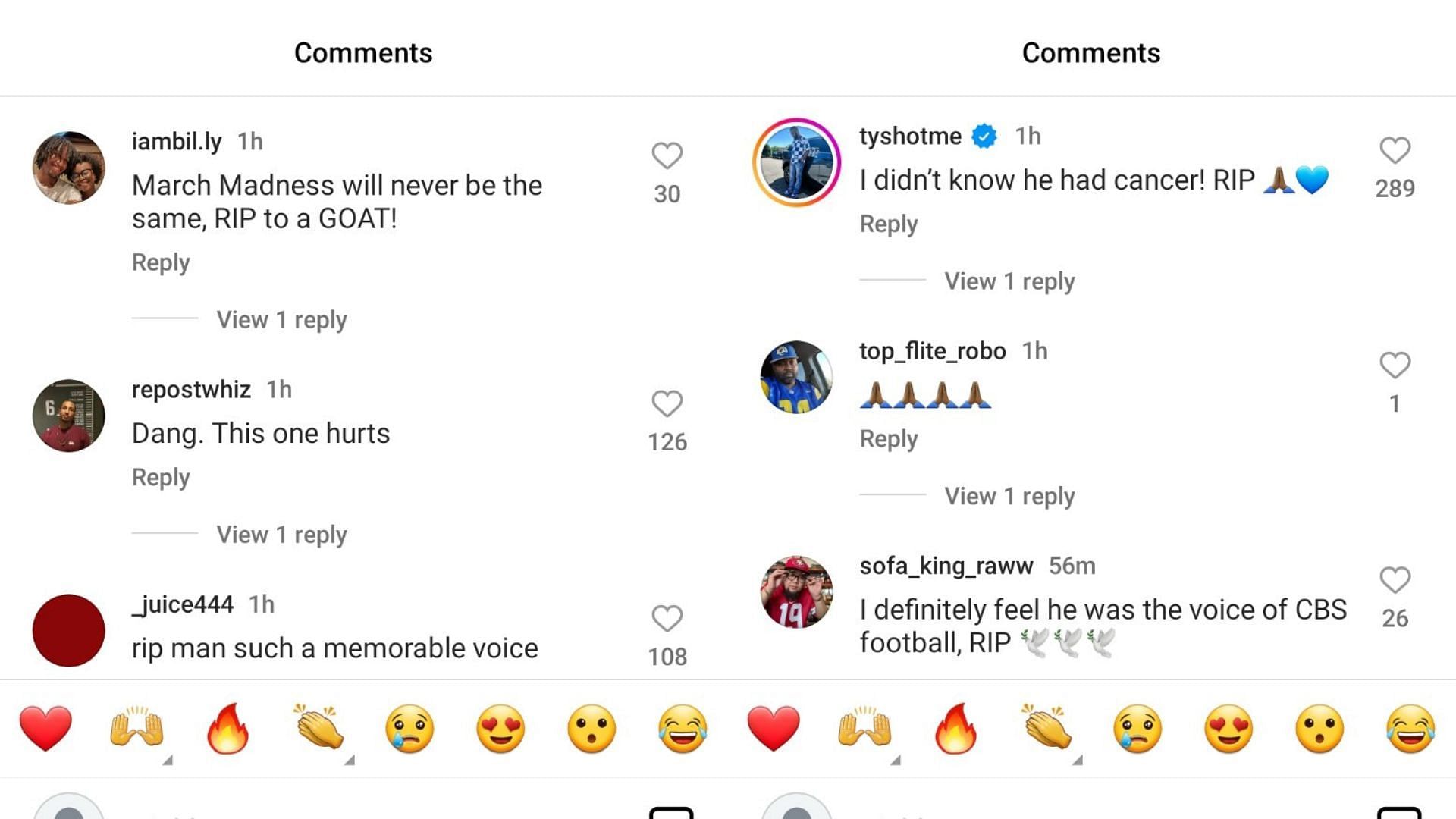 College hoops fans took to Instagram to pay their respects to Greg Gumbel, who passed away at the age of 78 (Image Source: Instagram/@bleacherreport)