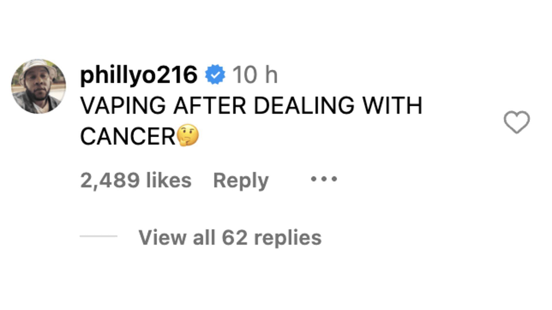 X users comment on seeing the rapper vaping as many recall her recent cancer diagnosis. (Image via Instagram)