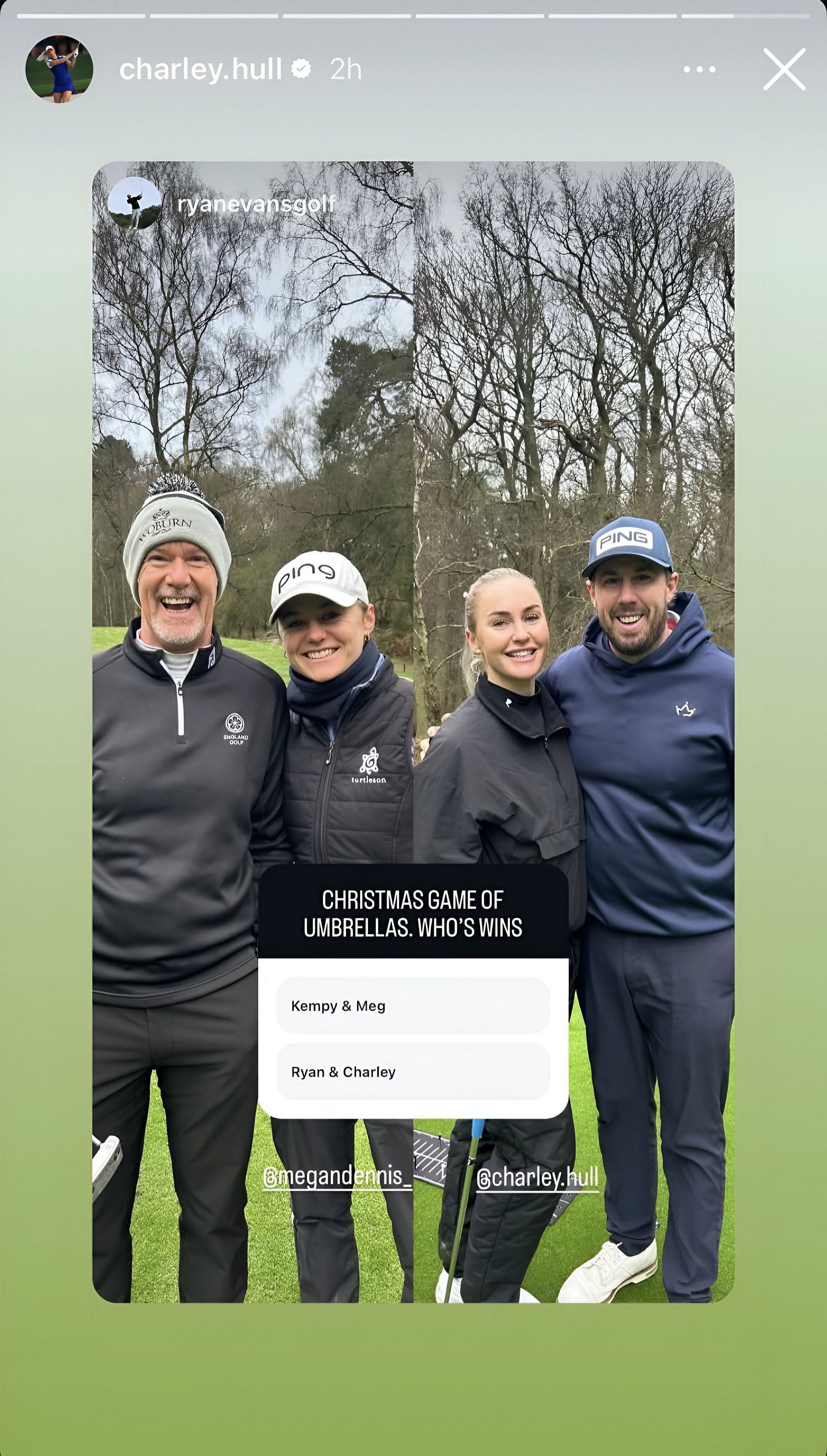 Charley Hull teams up with Ryan Evans to take on Megan Dennis and John Kemp in a fun competition. Image via Instagram @charley.hull