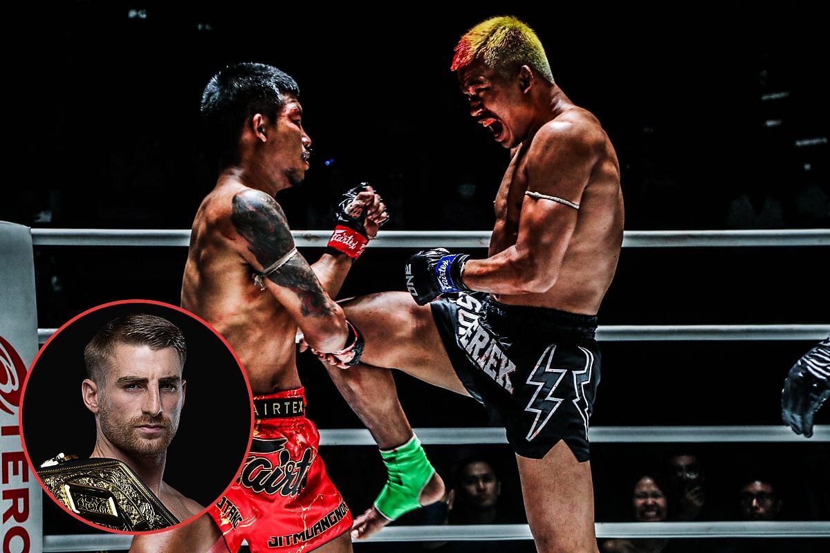 Jonathan Haggerty (bottom) talks about Rodtang (L) vs Superlek (R) | Image by ONE Championship