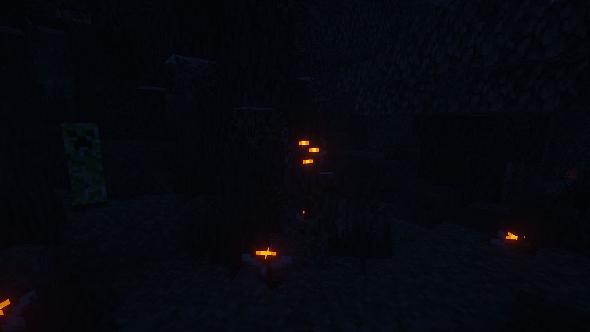 The dark ambiance and eerie lighting rank Opal among the best shaders for the Minecraft Pale Garden (Image via Mojang Studios || Iris Shaders/@FENVEN_)