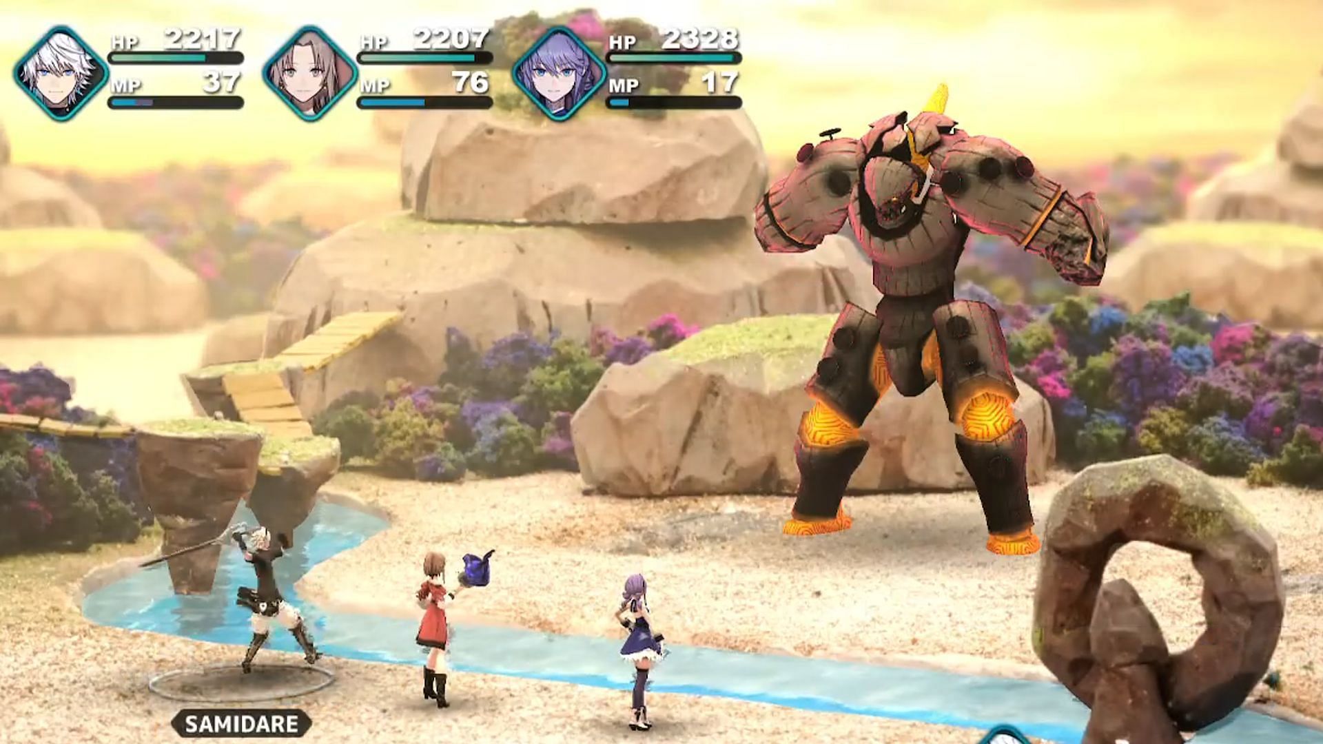 Use abilities like Samidare to defeat Golem in FANTASIAN (Image via Square Enix)