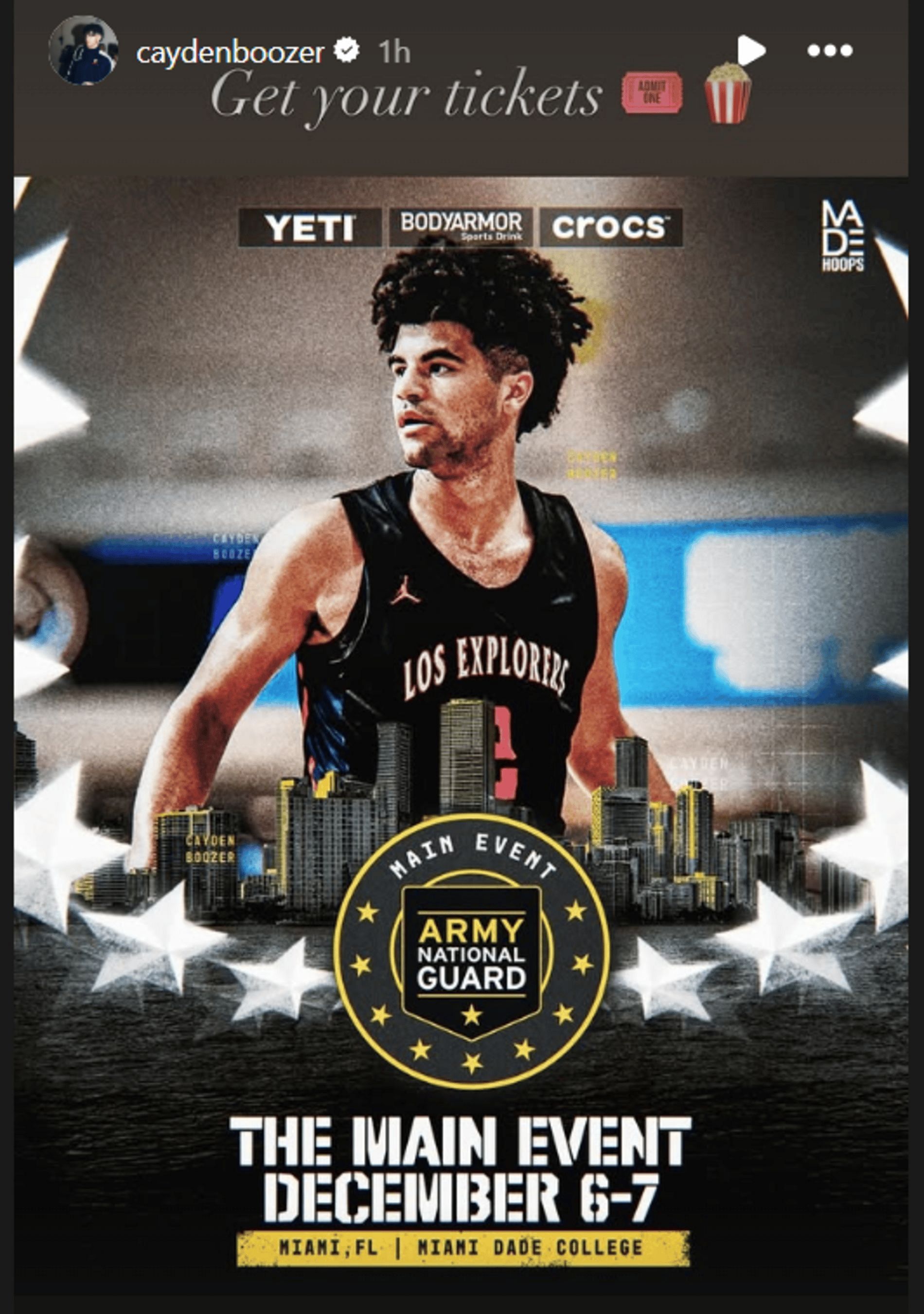 Cayden Boozer promotes Army National Guard basketball event (Source: @caydenboozer Instagram)