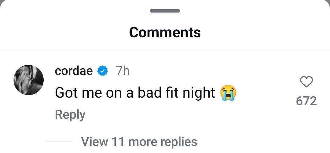 Cordae&#039;s comment; (Source - Instagram @naomiosaka)