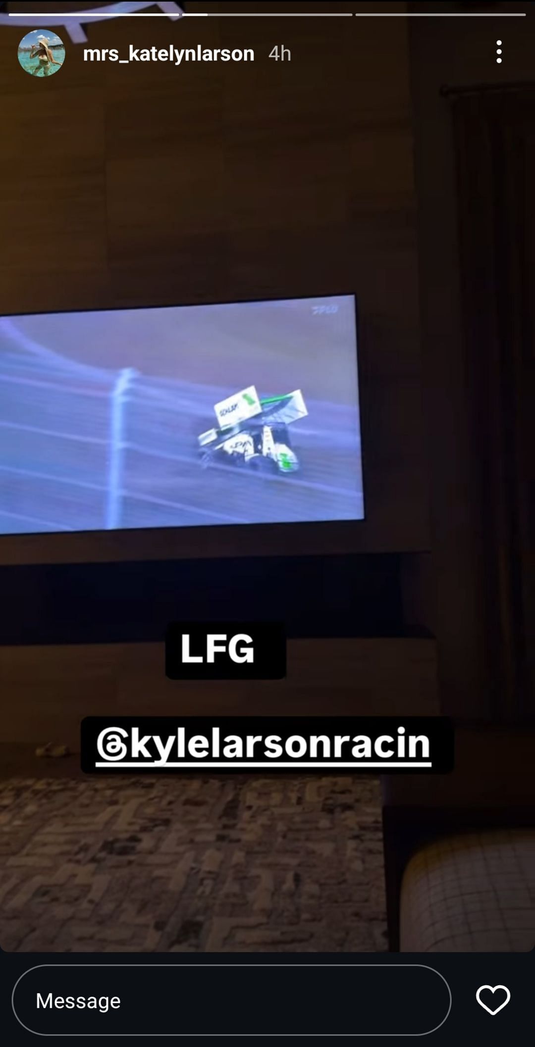 &quot;LFG,&quot; wrote Katelyn following Kyle Larson&#039;s win