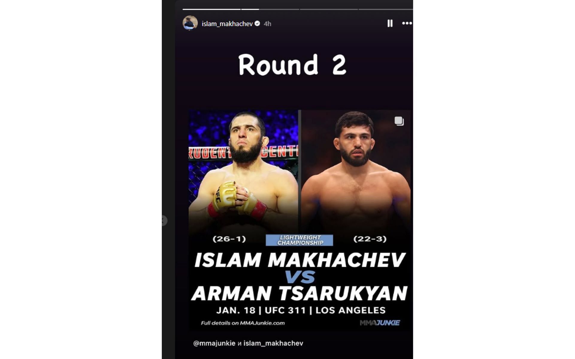 Screenshot of Makhachev&#039;s Instagram story`