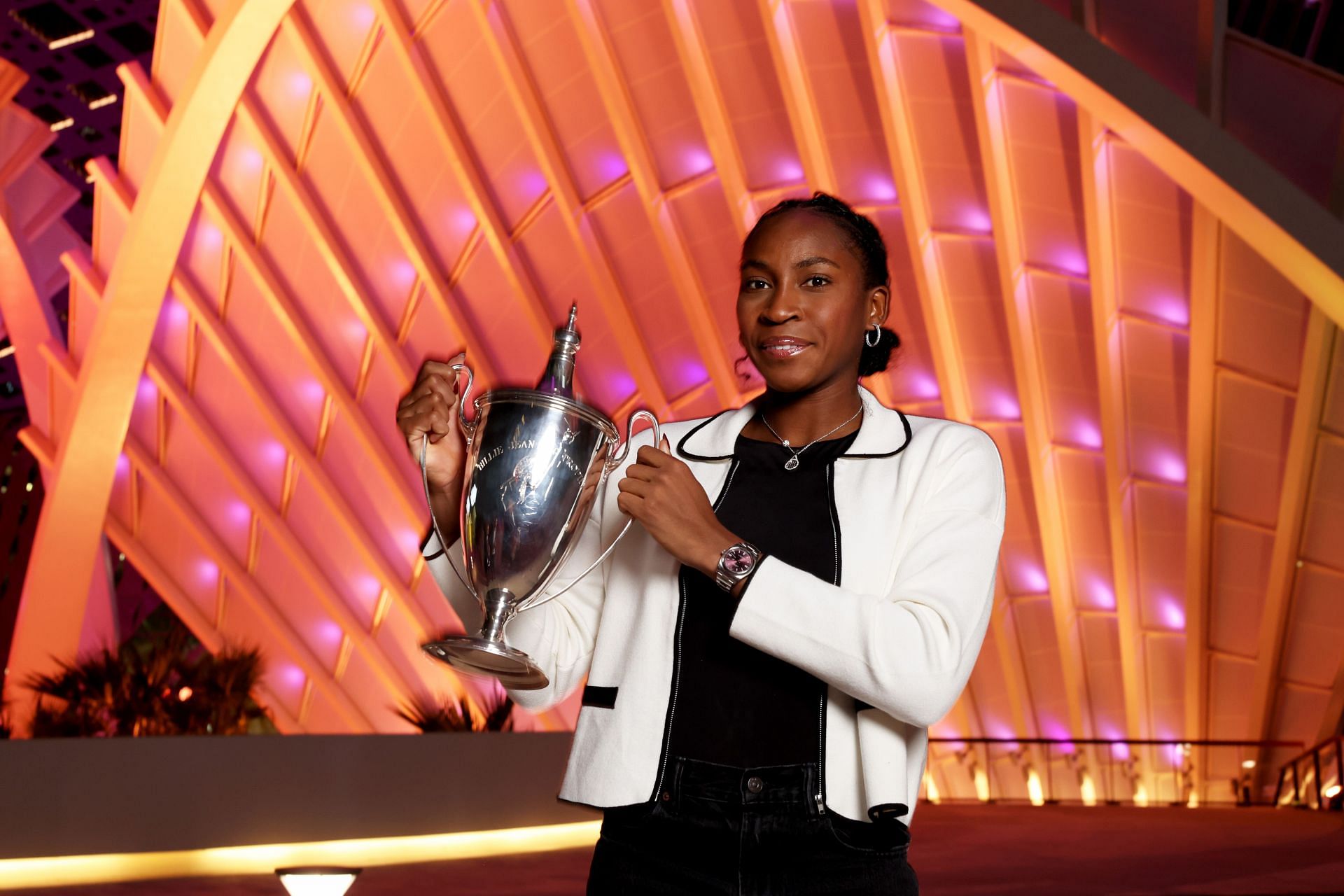 Coco Gauff with the WTA Finals 2024 trophy in Riyadh (Image: Getty)