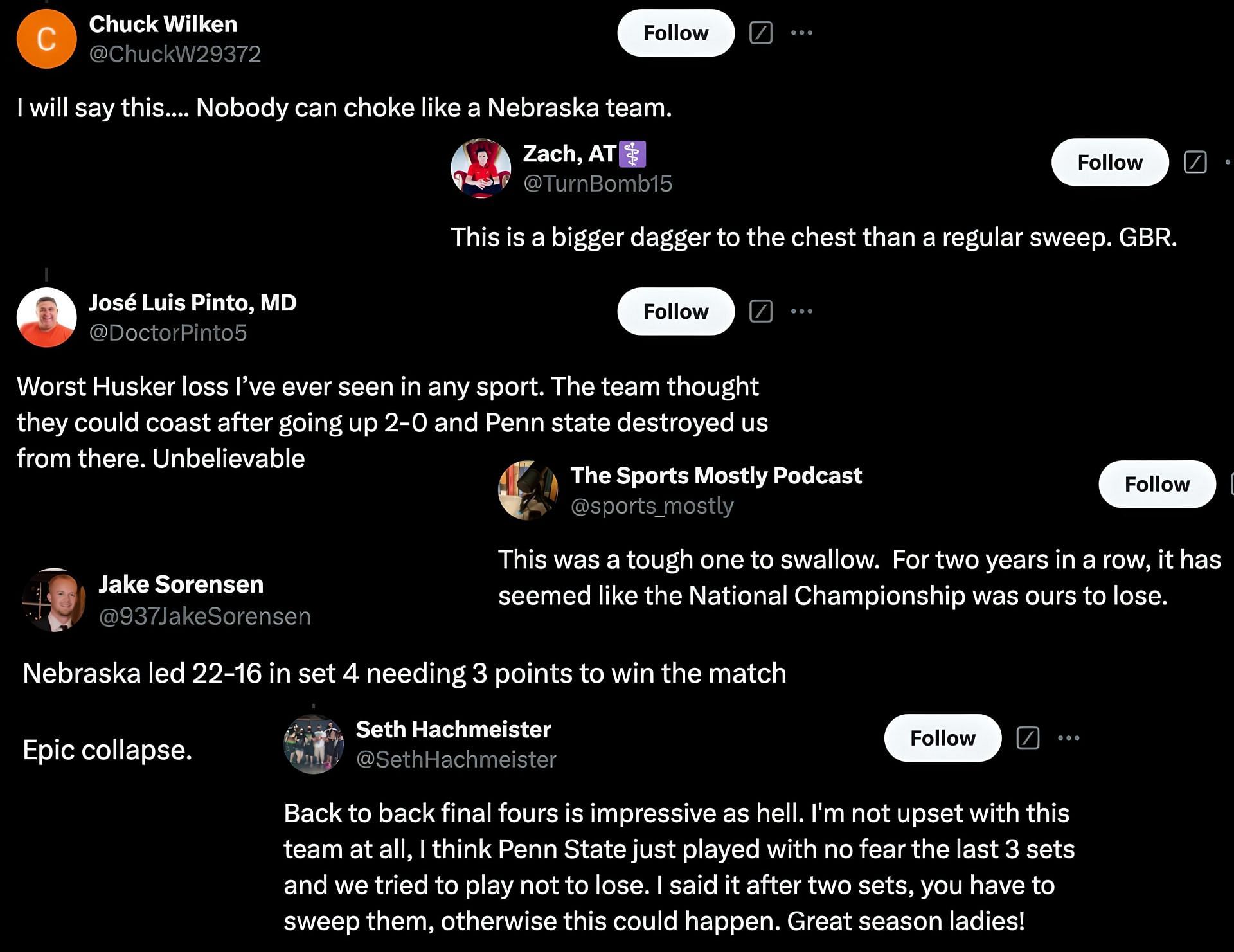 Screenshot of Nebraska volleyball fans&#039; comments/ Source/ X (formerly Twitter)