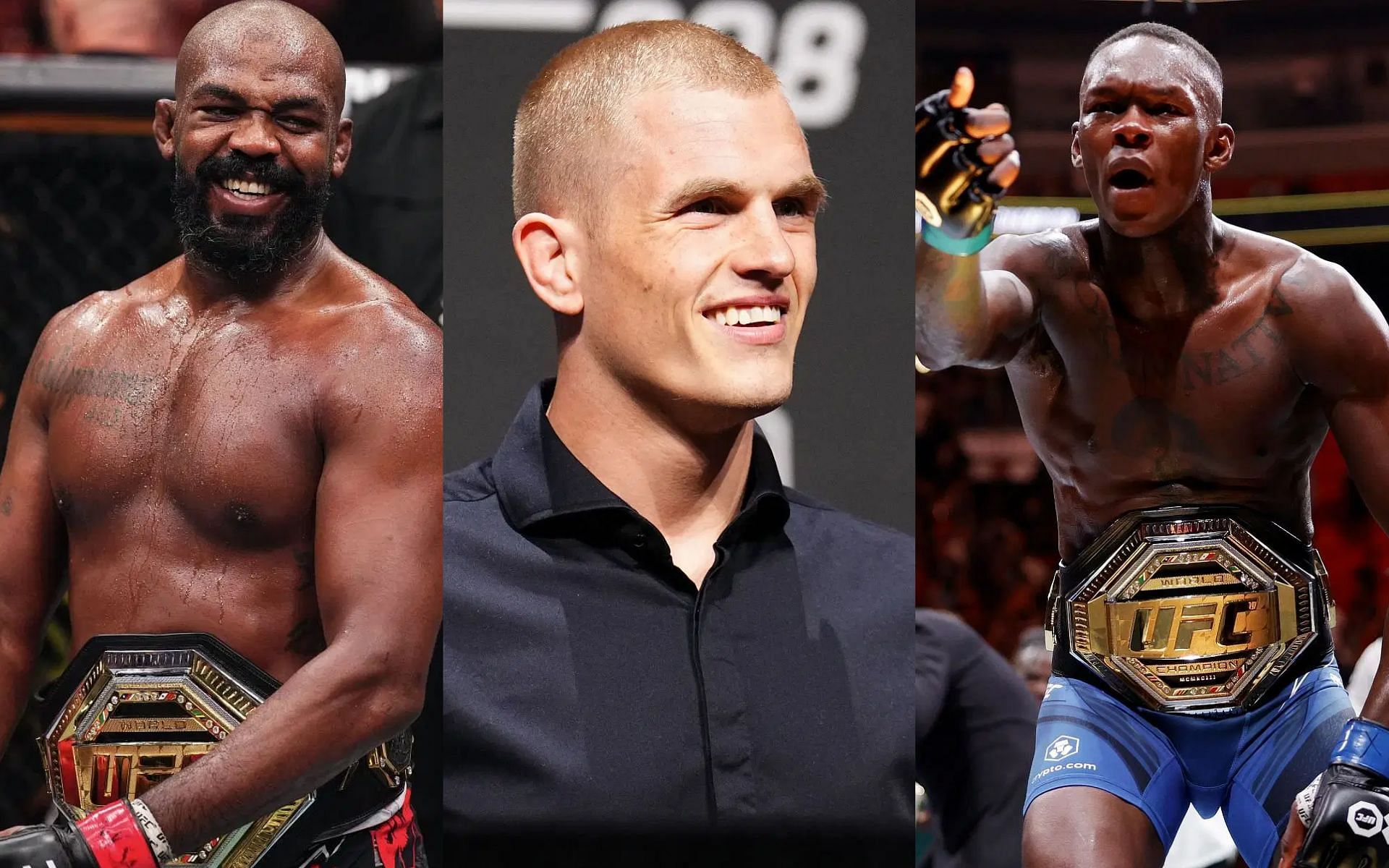 Ian Machado Garry (middle) hopes to replicate Jon Jones (left) and Israel Adesanya (right) as a dominant champion [Images courtesy: Getty Images]