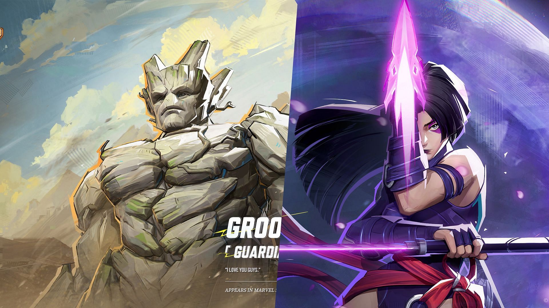 Groot (Left) and Psylocke (Right) (Image via NetEase Games)