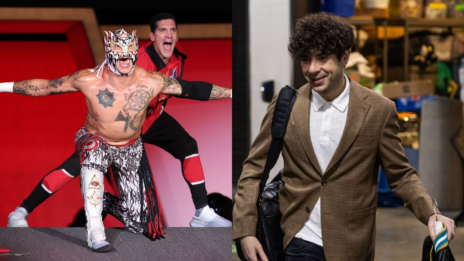 Rey F&eacute;nix has made accusations against Tony Khan and AEW [photo: allelitewrestling.com and Tony Khan