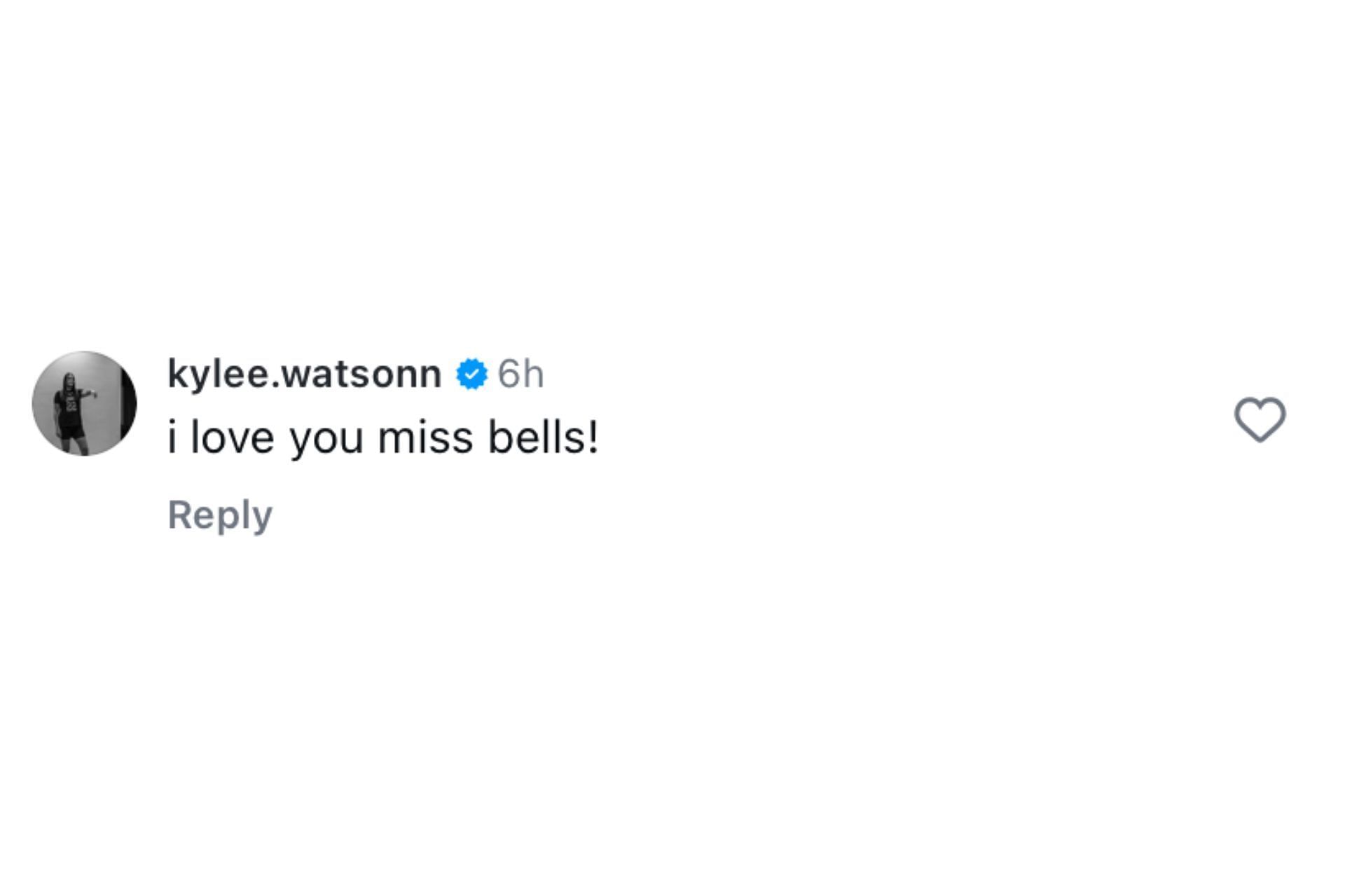 Kylee Watson comments on Bella Tehrani&#039;s Instagram post.