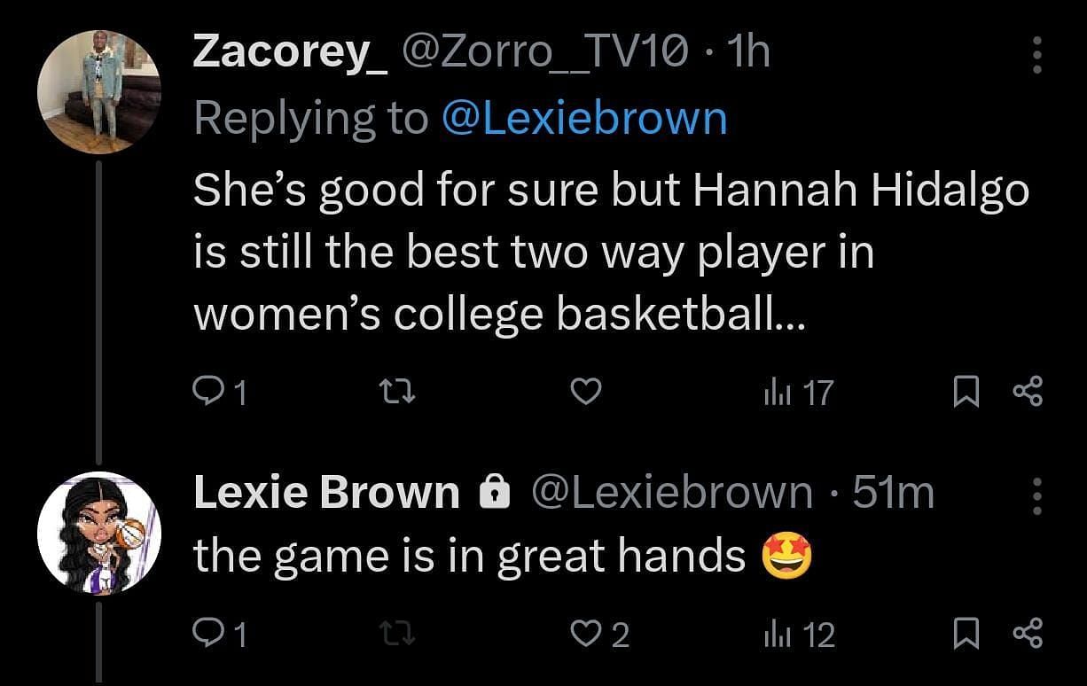 Lexie Brown&#039;s reply to a comment under her post (Photo credits: @Lexiebrown on X)