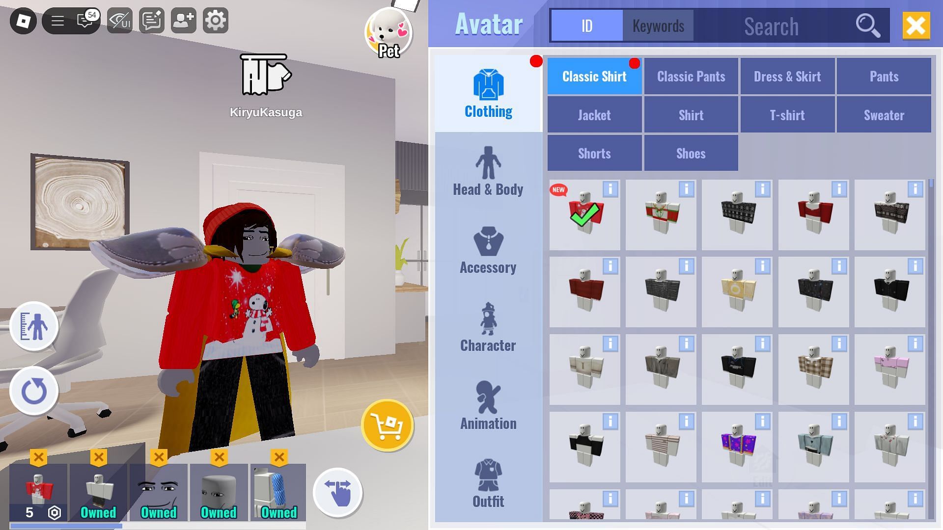 Christmas clothing options (Image via Roblox)