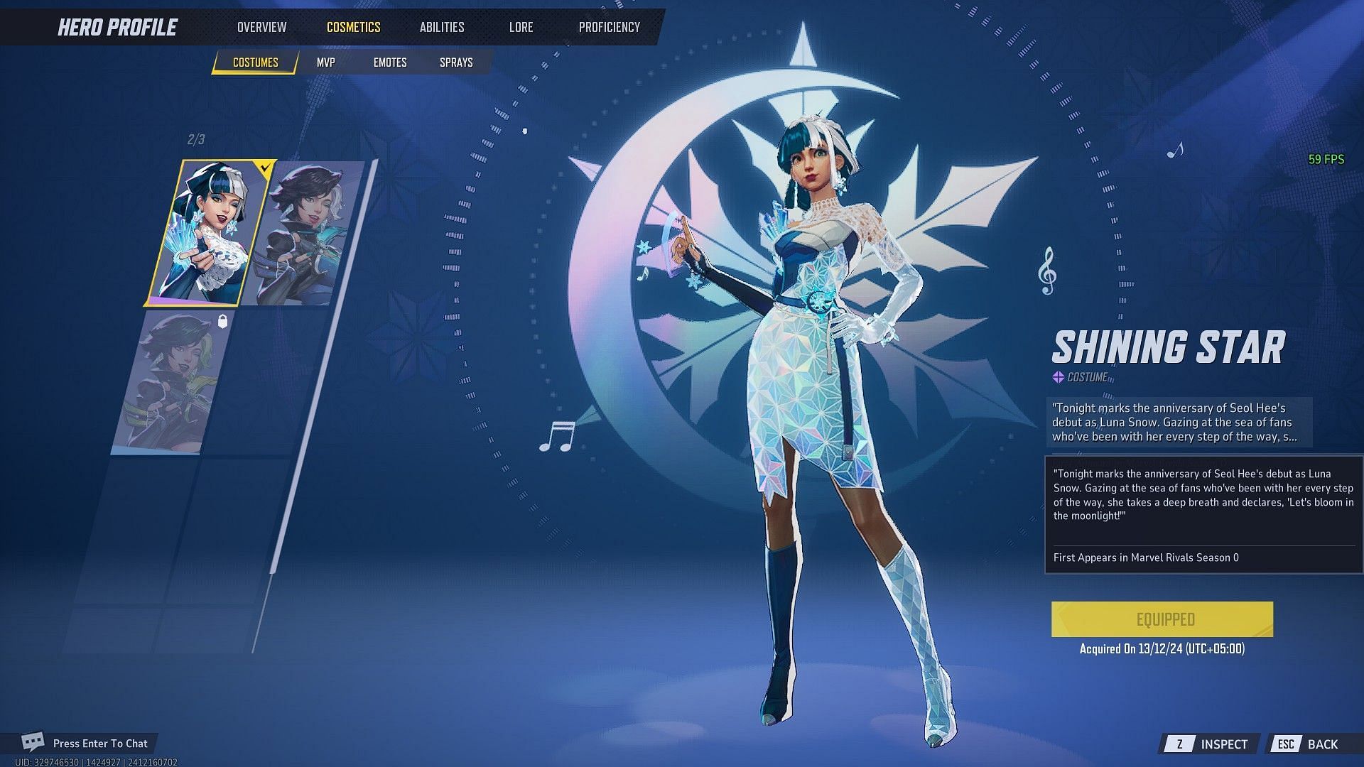 The Luna Snow Shining Star skin in Marvel Rivals (Image via NetEase Games)