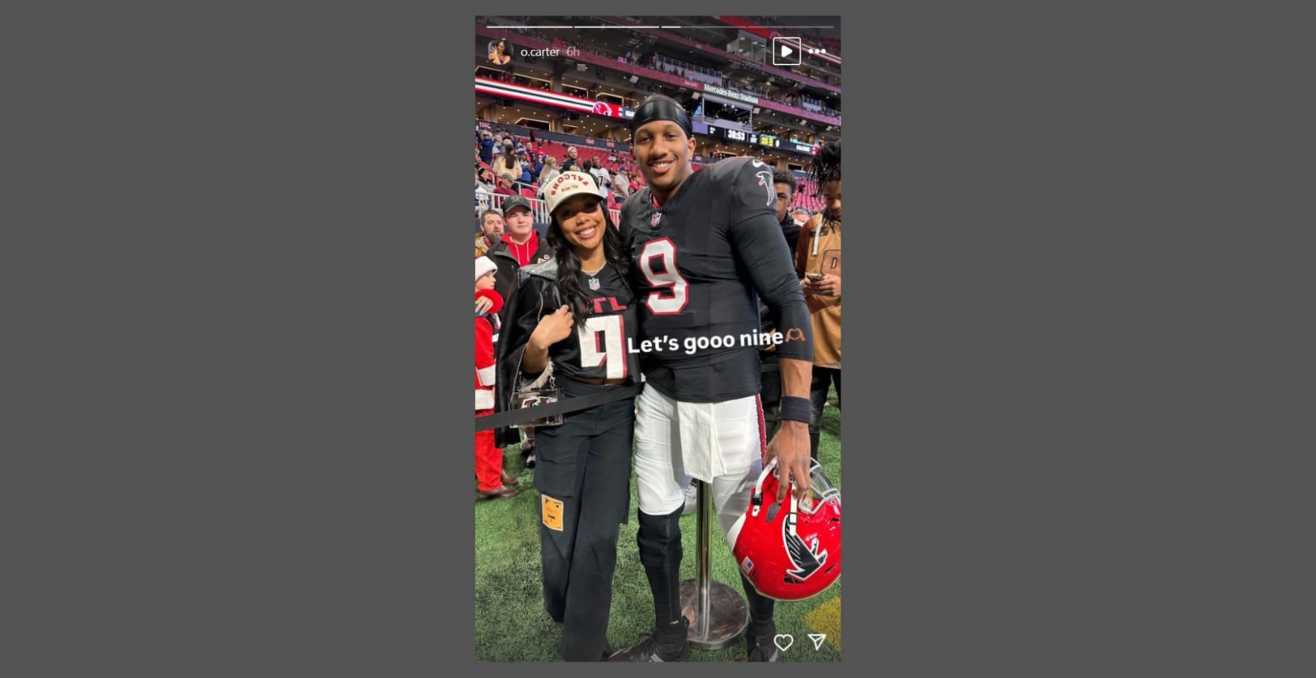 Olivia Carter poses with Michael Penix Jr. ahead of NFL debut as a starter (Image Source: instagram.com/o.carter)