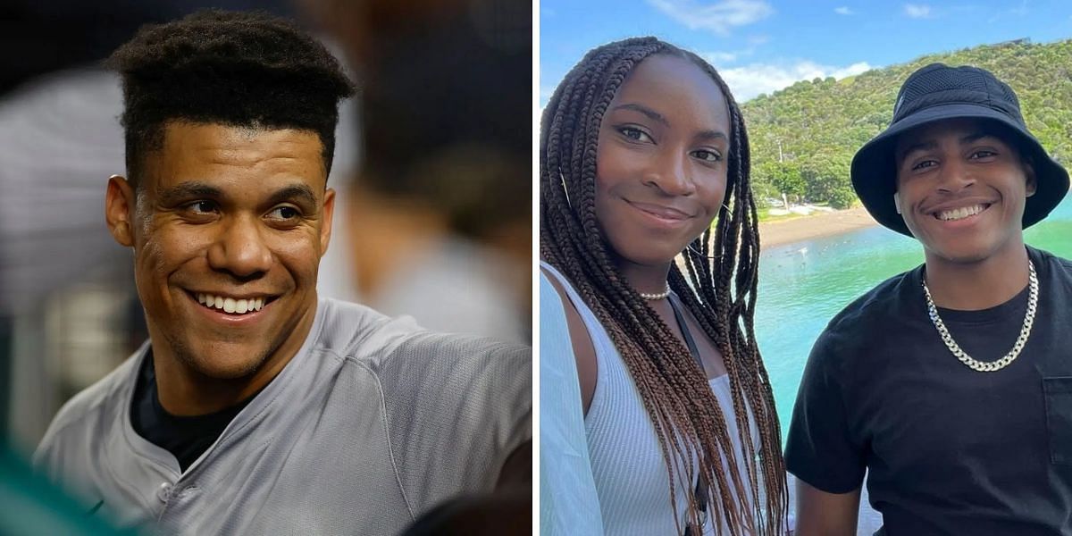 Juan Soto (L) and Coco Gauff with her brother Codey | Image Source: Getty and @candigauff on Instagram