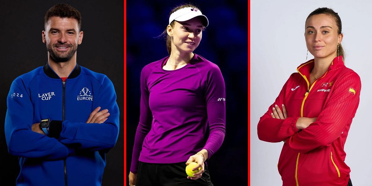 (L-R) Grigor Dimitrov, Elena Rybakina, and Paula Badosa (Images via Getty)