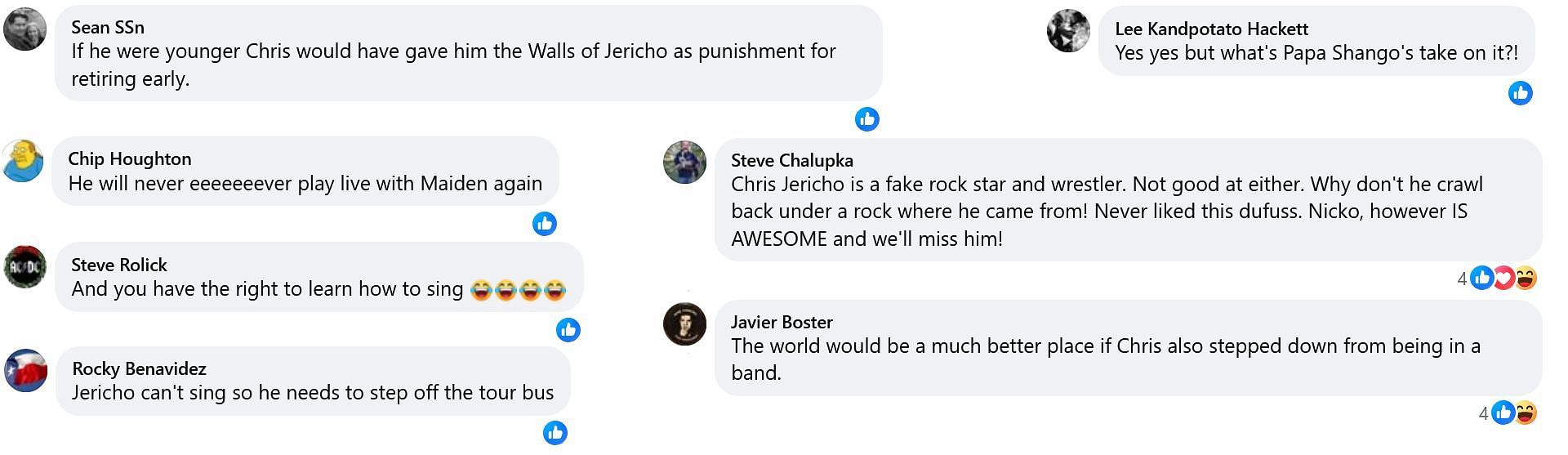 Screenshots of fans roasting Chris Jericho! (Photo Credit: Blabbermouth&#039;s Facebook)