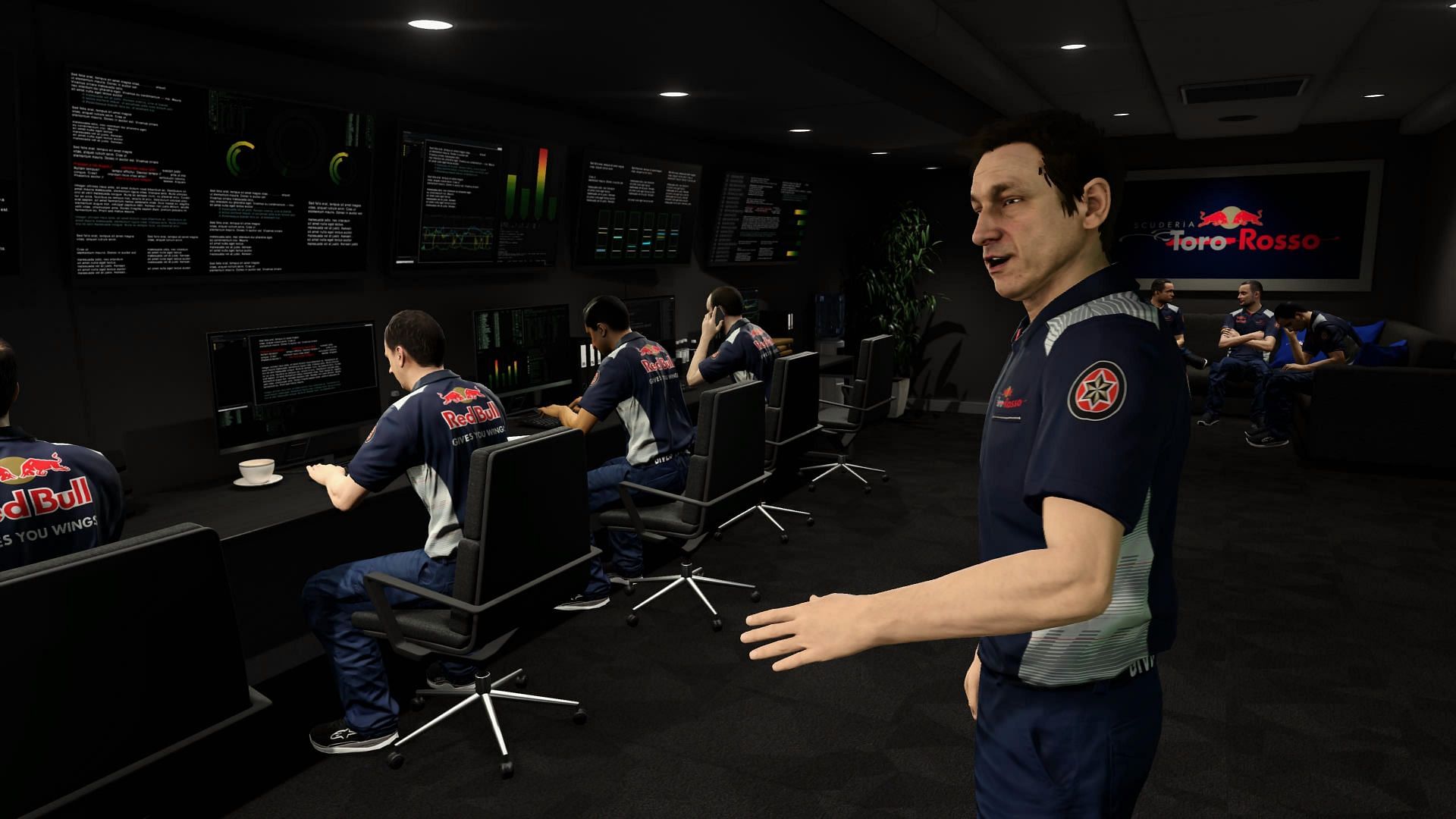 The R&amp;D truck and engineer did not make many appearances (Image via Codemasters/ EA Sports F1)