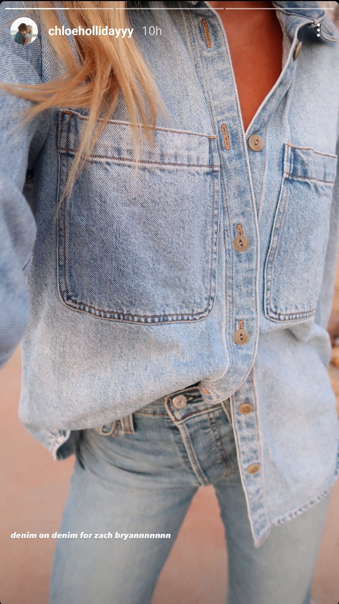 Jackson Holliday&#039;s wife Chloe wearing an all-denim outfit for a concert (via Instagram/@chloehollidayyy)