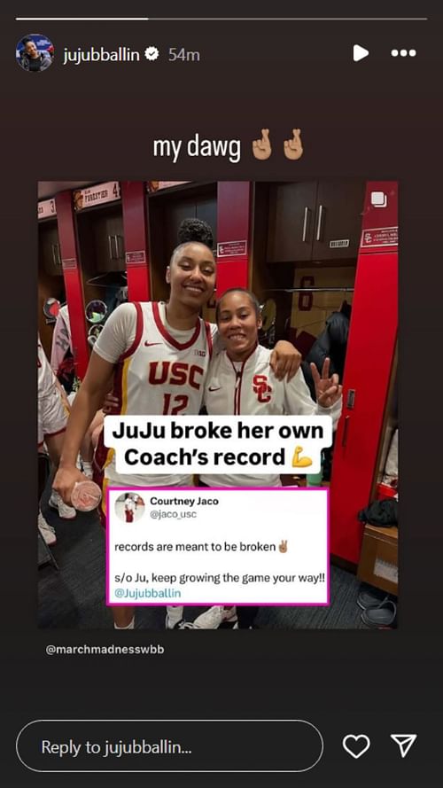 JuJu Watkins's Instagram story response for Courtney Jaco on Dec. 4, 2024 (Credits: IG/ JuJu Watkins)