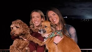 Lexie Hull and twin sister Lacie all smiles with their dogs in adorable holiday post