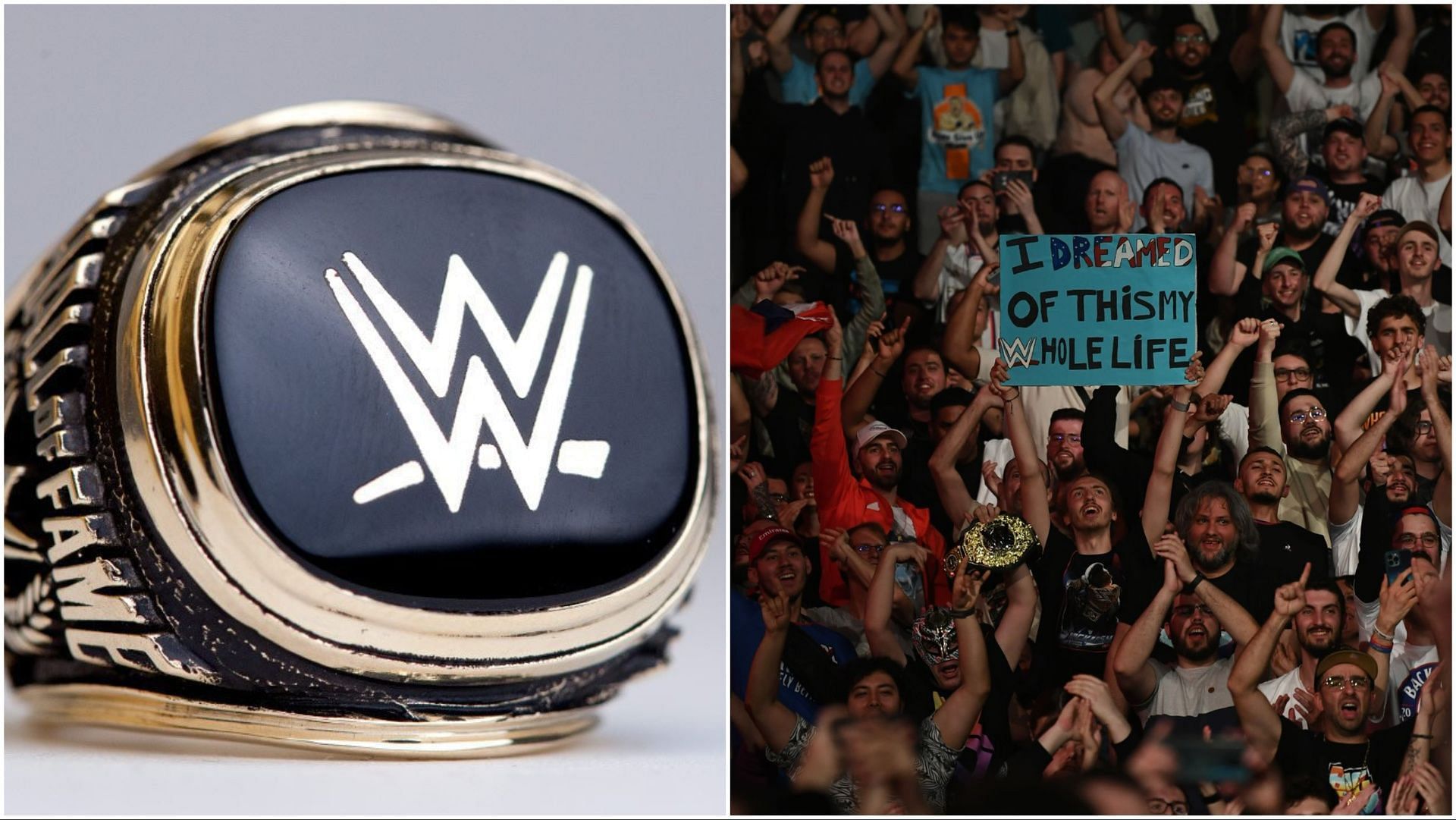 WWE Hall of Fame ring on display, fans at SmackDown