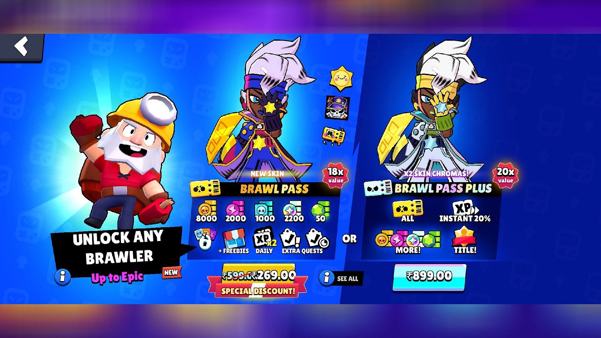 Featured skins in the Brawl Stars Starr Toon Studios 2 Brawl Pass (Image via Supercell)