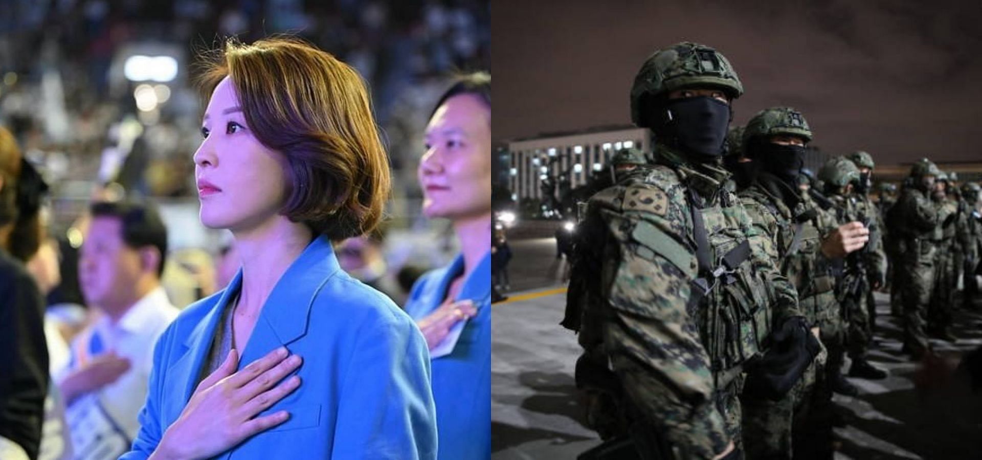 Democratic Party of Korea&rsquo;s spokesperson Ahn Gwi-Ryeong goes viral for confronting armed soldier amid South Korea&rsquo;s martial law. (Images via Instagram/@anngwiryeong and GETTY/	Chung Sung-Jun-Staff)