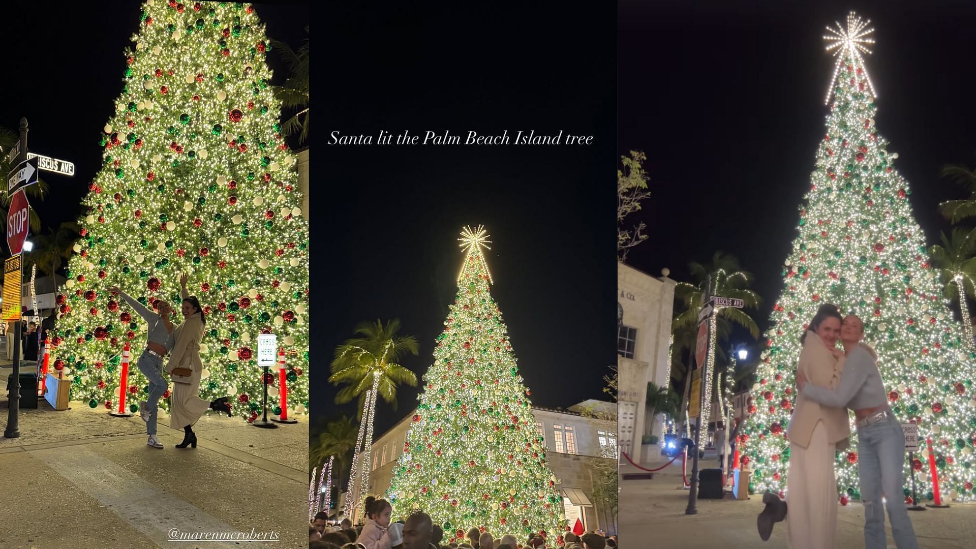 Jena Sims has a moment at the Palm Beach Island Christmas tree (Images via @jenamsims/Instagram)