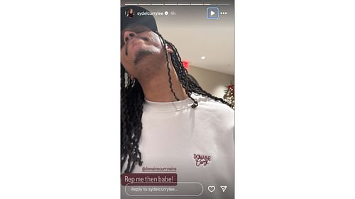 Sydel Curry-Lee reacts to husband Damion Lee rocking a Domaine Curry wines t-shirt. Photo Credits: Curry-Lee's IG account