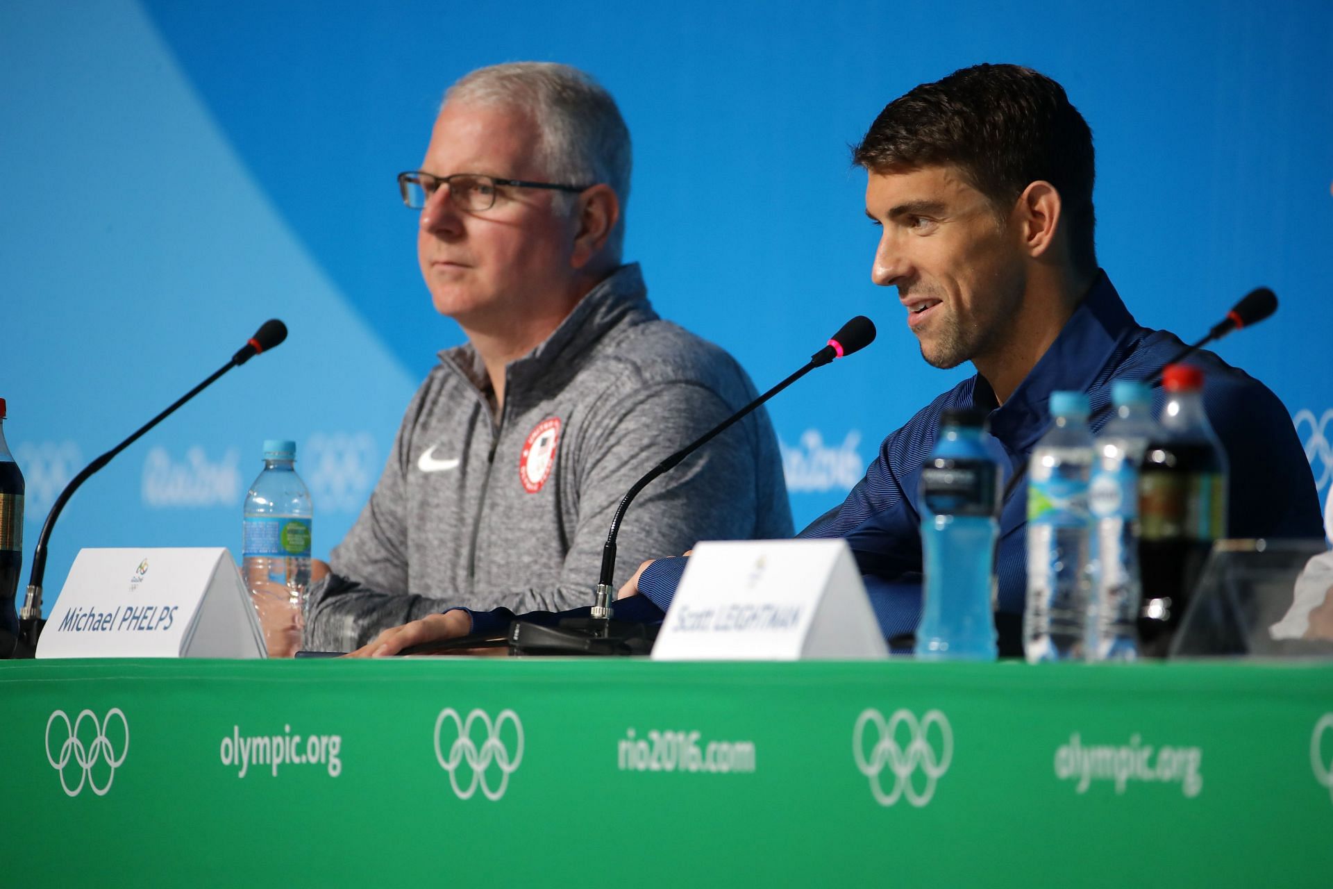 Olympics - Previews - Michael Phelps and Bob Bowman speaking during a press conference- Source: Getty