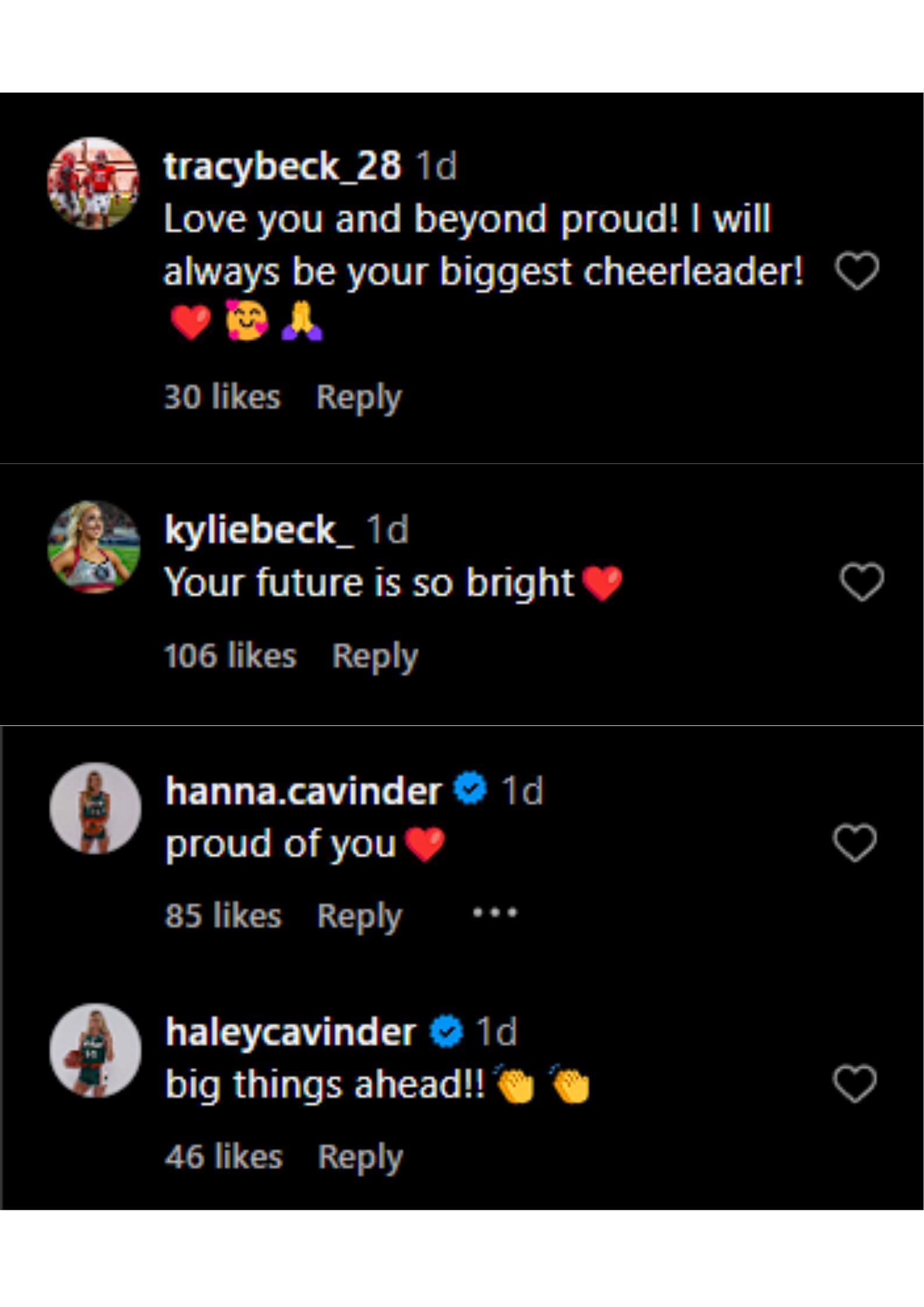 Kylie Beck, Tracy Beck &amp; Haley Cavinder&#039;s comments (IG/carsonbeck)