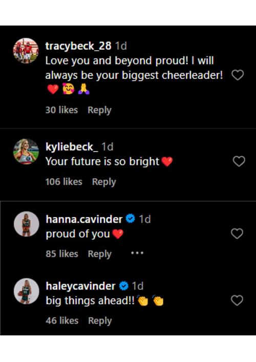 Kylie Beck, Tracy Beck & Haley Cavinder's comments (IG/carsonbeck)