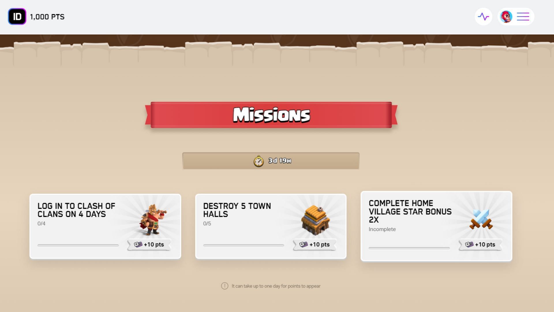 Complete missions to earn points (Image via Supercell)