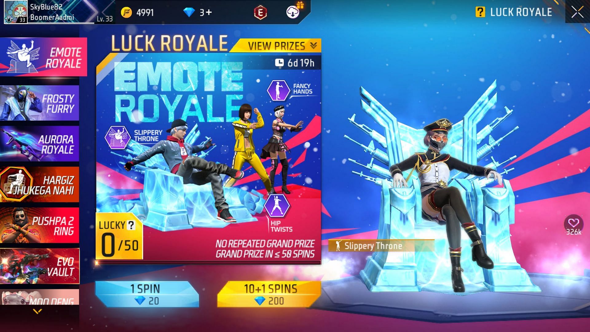 You can get a few exclusive emotes from the new Luck Royale (Image via Garena)