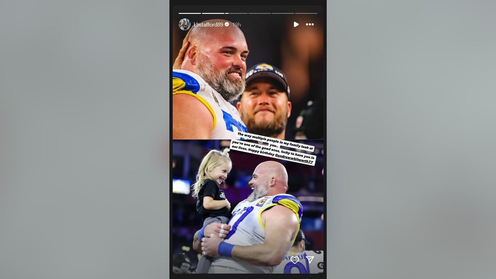 Kelly Stafford pens down emotional birthday message for ex-Rams star Andrew Whitworth (Image Source: IG/Kelly)