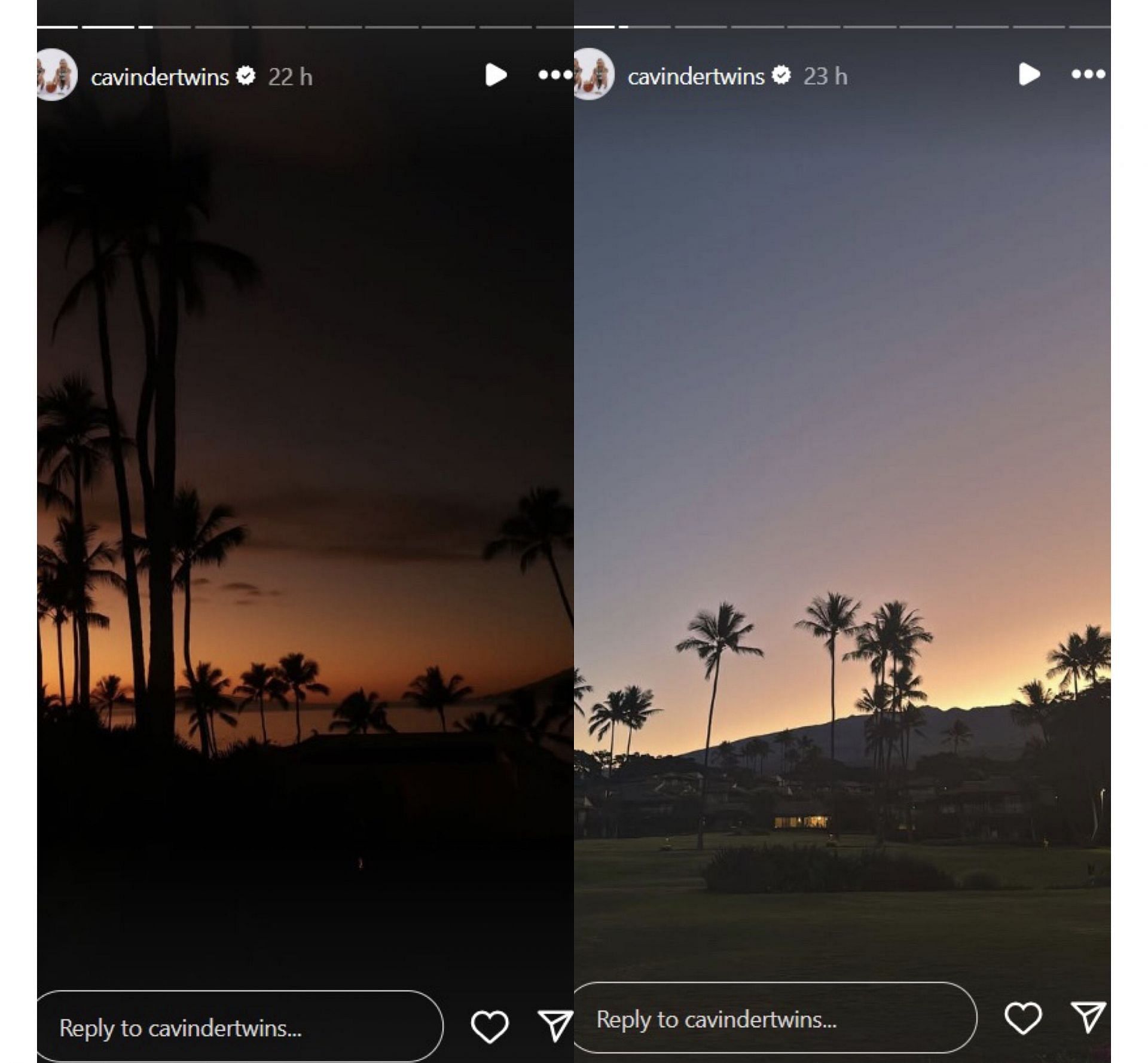 Cavinder twins post photos of a great time ahead of the Miami vs. Nevada matchup in Hawaii. IG image via @cavindertwins