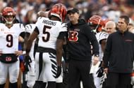 Tee Higgins, left, and Bengals coach Zac Taylor, right, during Cincinnati Bengals v Tennessee TItans - Source: Getty