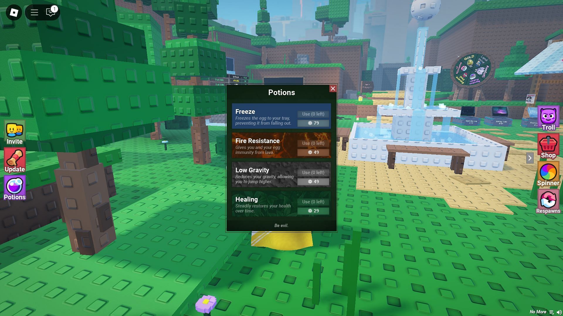 Potion selection (Image via Roblox)