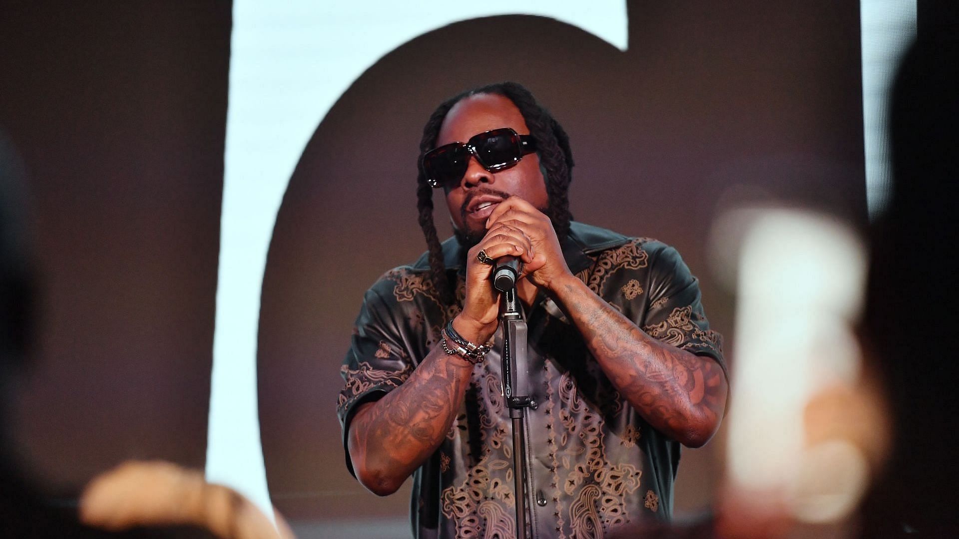 Rapper Wale performs onstage during the Ebony Juneteenth Celebration at The Gathering Spot on June 19, 2022, in Atlanta, Georgia. (Image via Getty/Paras Griffin)