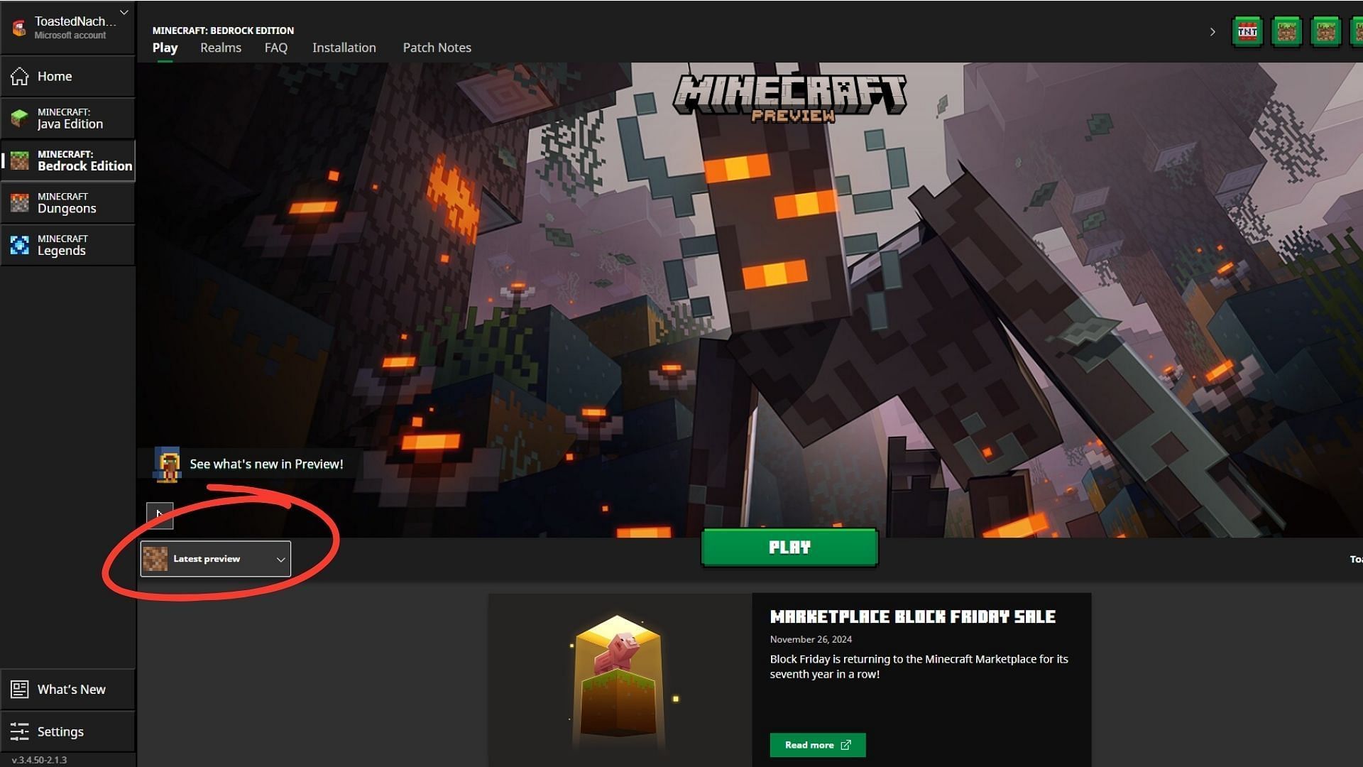 Download the Minecraft Bedrock 1.21.60.24 beta and preview from the official launcher. (Image via Mojang Studios)